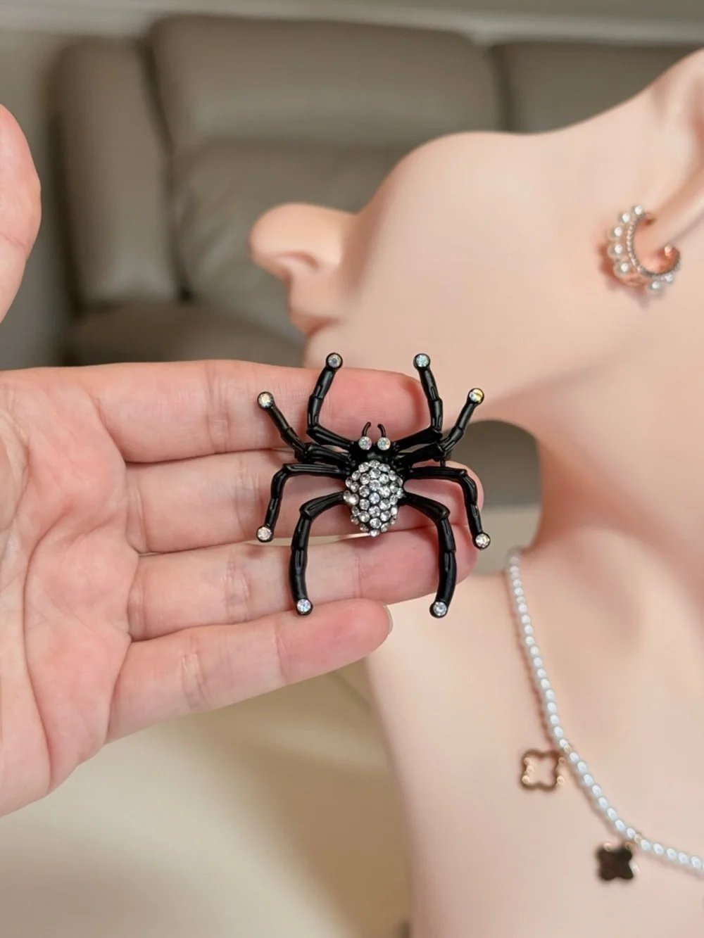 Black Crystal Spider Brooch
